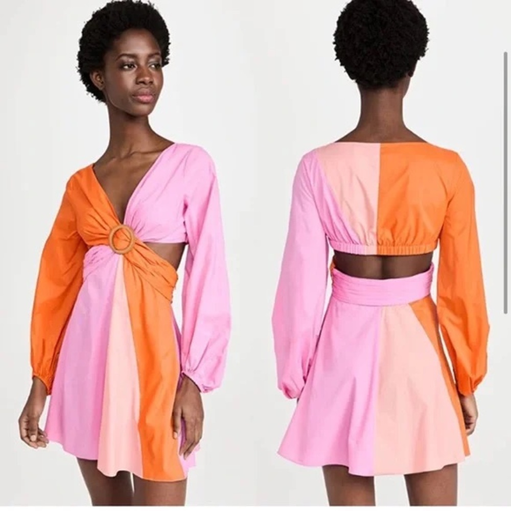STAUD Orange and Pink Long Sleeve Cocktail Dress